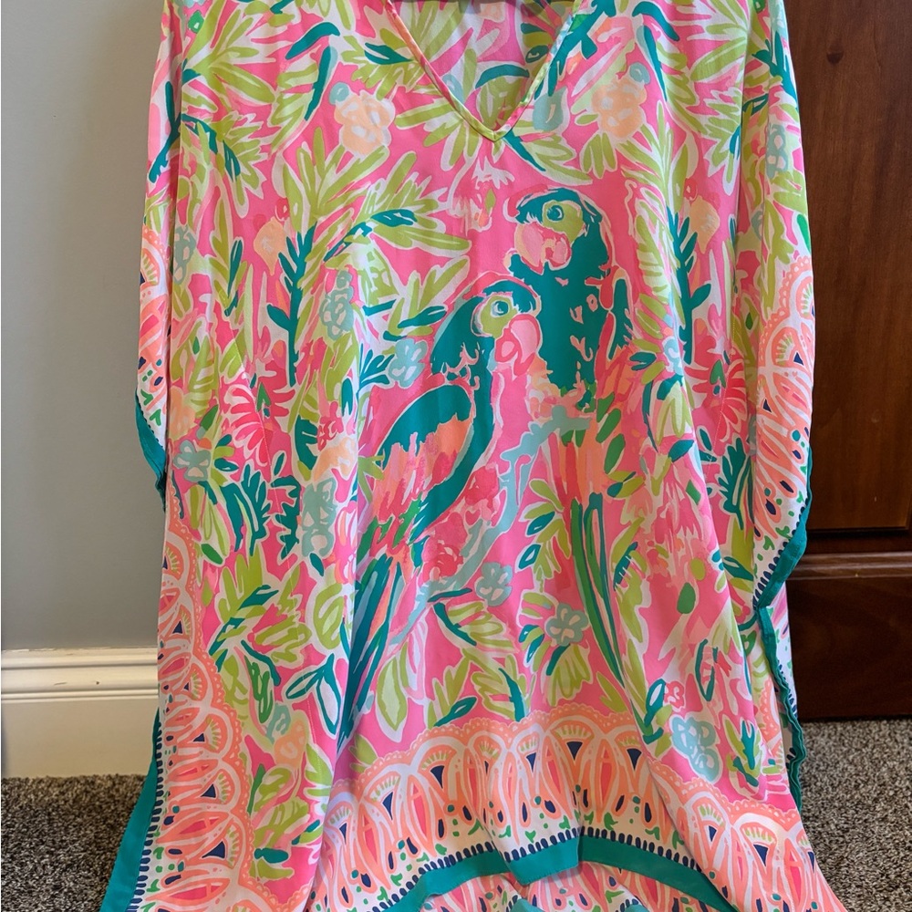 Atlin Silk Caftan Tiki Pink Bird Of Paradise